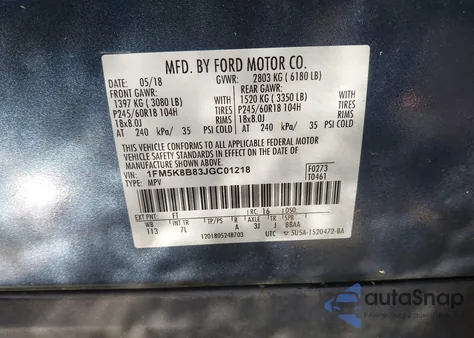 2018 Ford Explorer from USA, damaged, VIN 1FM5K8B83JGC01218